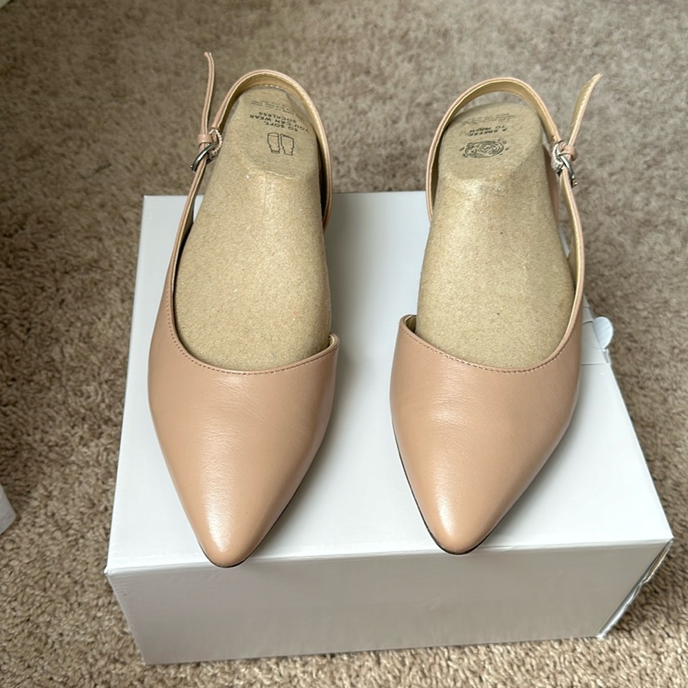 BANKS POINTED TOE FLAT, color - Opal leather (nude)